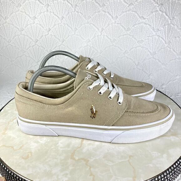 Polo Ralph Lauren Sneakers Mens Sz 8 Khaki Faxon Low-Top Canvas Slip On Sneakers - Picture 1 of 12